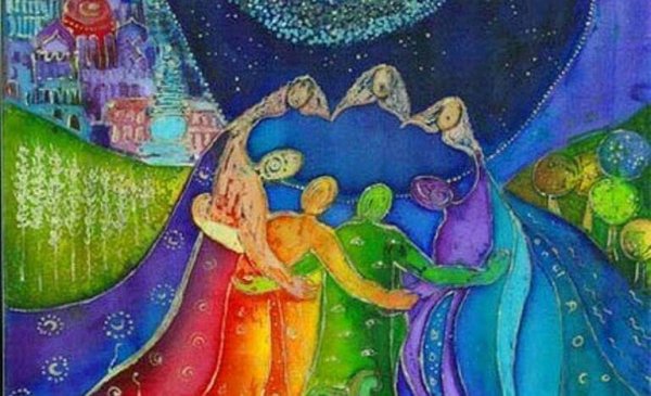 함께 어깨동무를 하고 있는 사람들의 그림자