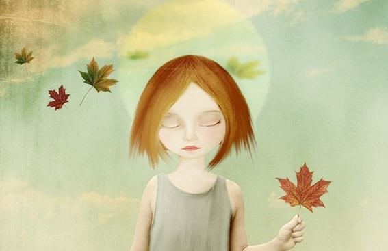 나뭇잎을 들고 있는 소녀