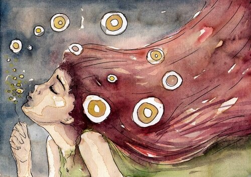 비누방울을 부는 여자의 그림