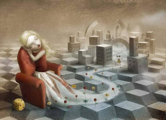 방에서 자는 소녀