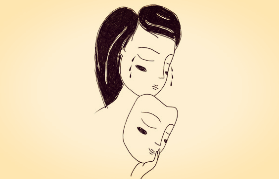 가면을 벗고 우는 여자