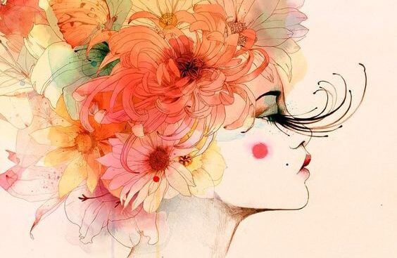 머리에 꽃이 있는 여자