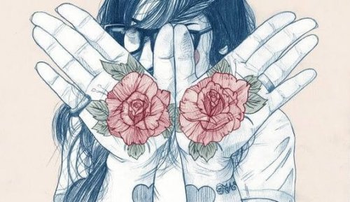 손바닥에 그려진 꽃