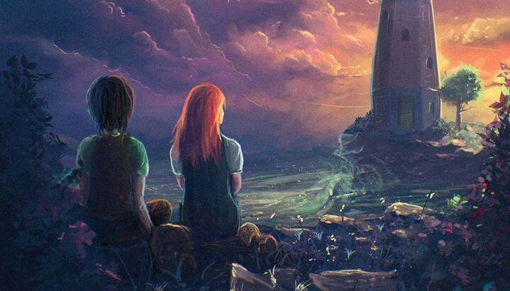 등대에 있는 소년과 소녀