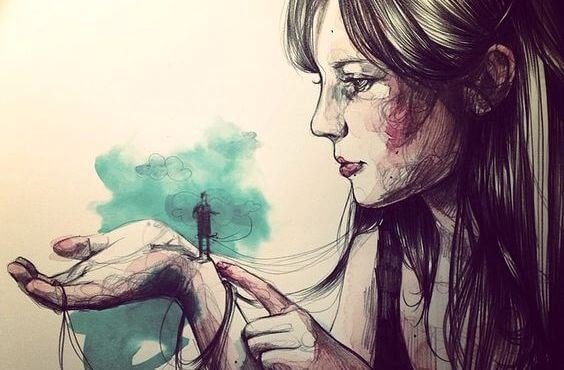 작은 남자를 쥔 여인