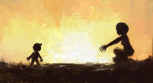 엄마에게 달려가는 아이