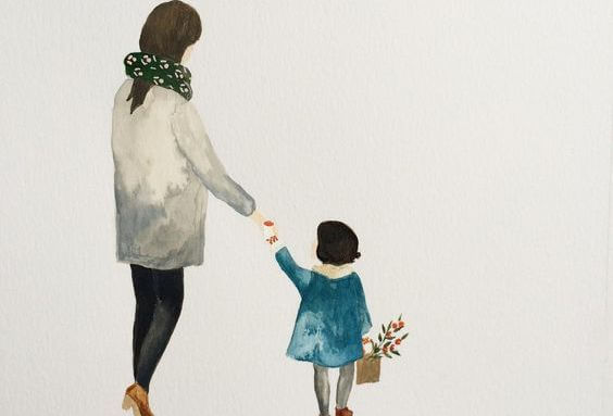 손을 잡고 있는 엄마와 딸 그림