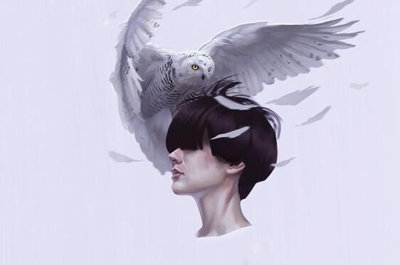 머리에 새가 오른 여성