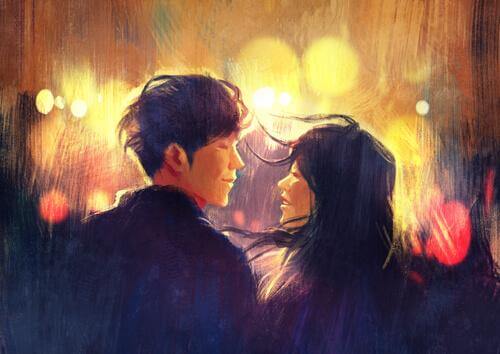 우리 이야기 마주보고 있는 남자와 여자